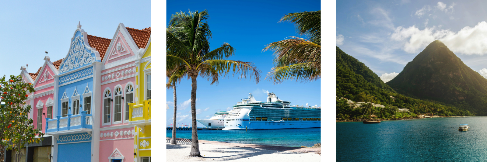 Caribbean highlights. Images of Aruba, St Lucia Pitons and Caribbean cruise