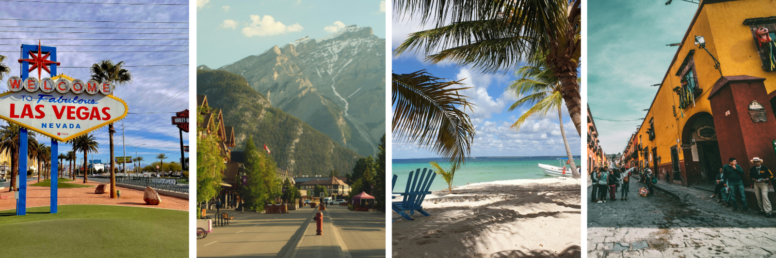 North America highlights. Images of Las Vegas sign, Mexico City, Caribbean beach