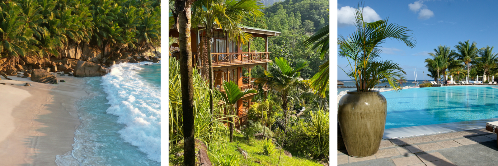 seychelles collage. Beaches, hotels